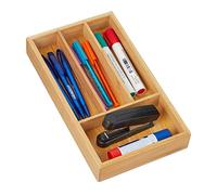 Relaxdays Organizer da Cassetto in bambù, 4 Scomparti HLP 4x16x28 cm, da Scrivania in Ufficio o Casa, Colore Naturale