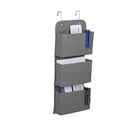 Relaxdays Organizer da Parete, 3 Scomparti, per Porta e Muro, Portaoggetti con Ganci da Appendere, 75x31x10 cm, Grigio, Tessuto Non Tessuto