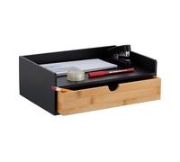 Relaxdays Organizer da Scrivania, 1 Cassetto, Ripiano per Documenti DIN A4, bambù, HLP: 11 x 32 x 22 cm, Nero/Naturale