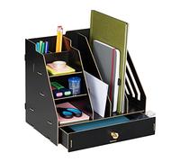 Relaxdays Organizer da Scrivania, 3 Cassetti, 3 Ripiani, 2 Portapenne, 1 Cassetto, Ufficio e Scuola, DIY, MDF, Nero