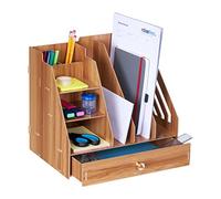 Relaxdays Organizer da Scrivania, 3 Cassetti, 3 Ripiani, 2 Portapenne, 1 Cassetto, Ufficio e Scuola, DIY, MDF, Marrone