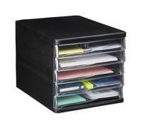 relaxdays, 5x34 cm Nero Organizer da Scrivania 5 Cassetti per Articoli di Cancelleria e Documenti, Formato A4 HLP 24,5x26, 24 x 26 x 34 cm