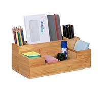 Relaxdays Organizer da Scrivania, 7 Scomparti, Portaoggetti in bambù, Ufficio, Cucina, Bagno, HLP: 11x30x15 cm, Naturale, 1 pz