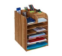 Relaxdays Organizer da Scrivania, Portapenne e Portadocumenti, 12 Scomparti, HLP: 34,5x25x32 cm, in MDF, Marrone Scuro, Fibra di Legno