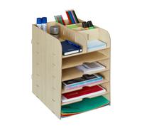 Relaxdays Organizer da Scrivania, Portapenne e Portadocumenti, 12 Scomparti, HLP: 34,5x25x32 cm, in MDF, Marrone Chiaro