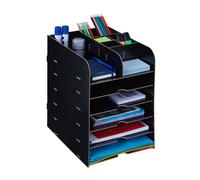 Relaxdays Organizer da Scrivania, Portapenne e Portadocumenti, 12 Scomparti, HLP: 34,5 x 25 x 32 cm, in MDF, Nero, Fibra di Legno
