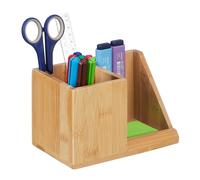 Relaxdays Organizer da Scrivania, bambù, Scomparto Porta Evidenziatori, Portapenne da Ufficio 10,5x17,5x10,5 cm, Marrone