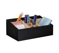 Relaxdays Organizer da Scrivania con 12 Scomparti Regolabili, Naturale Nero | Bambù e MDF, Ufficio o Bagno, 12x30x18 cm