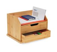 Relaxdays Organizer da Scrivania, 2 Cassetti Porta Documenti, Ripiano per Lettere, HLP: 24x36x28 cm, in bambù, Naturale