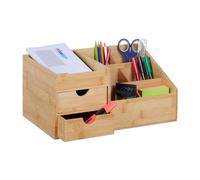 Relaxdays Organizer da Scrivania, con 2 Cassetti, 7 Scomparti, in bambù, 15,5x33x20,5 cm Organizzatore Ufficio, Naturale