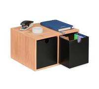 Relaxdays Organizer da Scrivania con 2 Cassetti, Portaoggetti per Organizzare L'Ufficio, 14,5x24,5x20 cm, Naturale Nero, bambù
