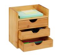 relaxdays, Naturale Organizer da Scrivania, Ripiano Portaoggetti, 3 Tiretti, Cancelleria Ufficio, Bambù, 21x20x13 cm, 1 Pz