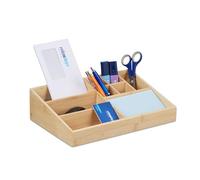 Relaxdays Organizer da Scrivania, con 9 Scomparti, in bambù, Ufficio, Bagno, HLP: 9 x 33 x 21 cm, Contenitore, Naturale, Fibra di Legno
