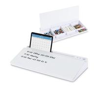Relaxdays Organizer da scrivania con whiteboard, 8 Scomparti, plastica e Vetro, 5,5x40x18 cm, Bianco