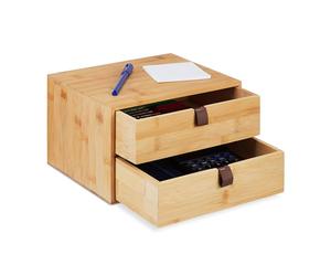 Relaxdays Organizer da Scrivania, Desk Portapenne da Ufficio con 2 Cassetti in bambù, HxLxP: 14,5 x 25 x 20 cm, Naturale