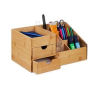 Relaxdays Organizer da Scrivania, in bambù, 2 Cassetti, 7 Scomparti, Portapenne da Ufficio 15,5 x 33 x 20,5 cm, Naturale