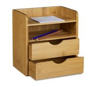 Relaxdays Organizer da scrivania HBT: Organizer da scrivania in bambù 19,5x13x21 cm con 2 ripiani rimovibili e scatola portaoggetti per ufficio, naturale