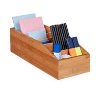 Relaxdays Organizer da Scrivania in Bambù, 6 Sezioni, Legno, marrone chiaro | Portaoggetti Universale Ufficio Bagno, Cucina HLP 10x14x35 cm