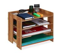Relaxdays Organizer da Scrivania Portadocumenti, 3 Scomparti A4, HLP: 27x31,5x24 cm, Portalettere in MDF, Marrone Scuro, Fibra di Legno