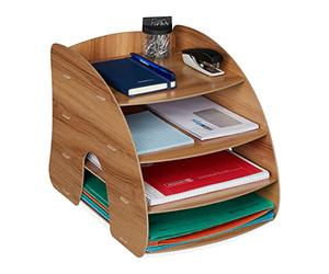 Relaxdays Organizer da Scrivania Portadocumenti, 4 Scomparti Portalettere A4, HLP: 27x25,5x34,5 cm, MDF, Marrone Scuro