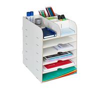 Relaxdays Organizer da Scrivania, Portapenne e Portadocumenti, 12 Scomparti, HLP: 34,5 x 25 x 32 cm, in MDF, Bianco