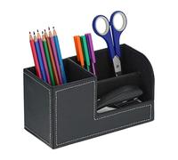 Relaxdays Organizer da Scrivania Ufficio, 3 Scomparti Portaoggetti in Similpelle, Portapenne, HLP: 11x20x9,5 cm, Nero, Poliestere