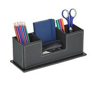 Relaxdays Organizer da Scrivania Ufficio, 4 Scomparti Porta Matite, Portapenne in Similpelle, HLP: 11x29,5x11 cm, Nero
