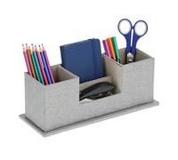 Relaxdays Organizer da Scrivania Ufficio, 4 Scomparti Portaoggetti in Look Lino, Portapenne, HLP: 11x29,5x11 cm, Grigio, Poliestere
