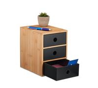Relaxdays Organizer da Scrivania, 3 Cassetti, bambù e MDF, HLP: 21x15x20 cm, Portapenne Tavolo Ufficio, Naturale Nero, Fibra di Legno