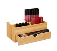 Relaxdays Organizer in Bambù per Cosmetici, Porta Trucchi, Multifunzione, 4 Scomparti e 1 cassetto, Legno Naturale