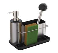 Relaxdays Organizer lavello con Dispenser e Porta Spugna, HxLxP 19x21x12 cm, Set Cucina, Acciaio