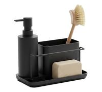 Relaxdays Organizer lavello, Dispenser detersivo e Porta Spugna, Ferro Nero, 19 x 21 x 12 cm