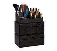 Relaxdays Organizer Make-Up con 21 Scomparti, Contenitore per Cosmetici, Rossetti, Trucchi, Case in Acrilico, Nero