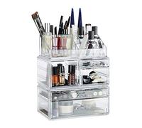 Relaxdays Organizer Make-Up con 21 Scomparti, Contenitore per Cosmetici, Rossetti, Trucchi, in Acrilico, Trasparente