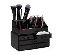 Relaxdays Organizer Make-up, Contenitore con Porta-Rossetti e 4 Cassetti, Acrilico, Beauty Box Salvaspazio, Nero