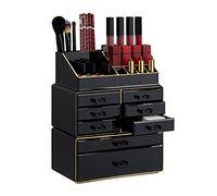 Relaxdays Organizer Make-Up con Cassetti, Porta-Trucchi e Accessori, Acrilico, Nero/Oro