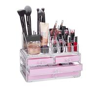 Relaxdays Organizer Make-up, Contenitore con Porta-Rossetti e 4 Cassetti, Acrilico, Beauty Box Salvaspazio, Rosa