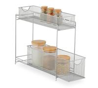 Relaxdays Organizer per Armadietti Cucina, Organizzatore Estraibile, 2 Cestelli, in Metallo, 40 x 15 x 46 cm, Argentato