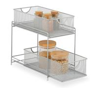 Relaxdays cestini Organizer per Armadietti Cucina, Organizzatore Estraibile in Metallo, 2 Cestelli, 32 x 19 x 35,5 cm, Argentato, Acciaio, 32 x 19 x 35.5 cm