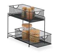 Relaxdays cestini Organizer per Armadietti Cucina, Organizzatore Estraibile in Metallo, 2 Cestelli, 32 x 19 x 35,5 cm, Nero, Acciaio, 32 x 19 x 35.5 cm