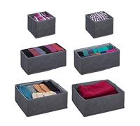 Relaxdays Organizer per Cassetti, Set da 6 Scatole Portaoggetti per Armadio, Cestini in 3 Differenti Grandezze, Grigio, Tessuto Non Tessuto, 12 x 28 x 28 cm