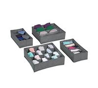 Relaxdays Organizer per Cassetti, Set di Scatole Porta Cravatte Biancheria Intima, Box Calzini, Reggiseni, Grigio Chiaro