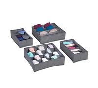 Relaxdays Organizer per Cassetti, Scatole Porta Cravatte Biancheria Intima, Box Calzini, Reggiseni, Grigio Scuro, Tessuto Non Tessuto, Set da 1 pz
