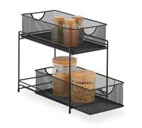 Relaxdays cestini Organizer per Armadietti Cucina, Organizzatore Estraibile in Metallo, 2 Cestelli, 32 x 19 x 35,5 cm, Nero, Acciaio, 32 x 19 x 35.5 cm