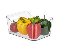 Relaxdays Organizer per frigo, conservare gli alimenti, trasparente | HLP 10,5 x 25 x 18 cm, contenitore da frigo con manico