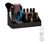 Relaxdays Organizer per make-up in acrilico, piccolo, nero | 16 scomparti per cosmetici, porta rossetti