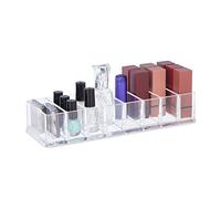 Relaxdays Organizer per Makeup, 8 Scomparti, Smalti e Lipstick, Portaoggetti da Scrivania, HLP 5x25,5x9 cm, Trasparente