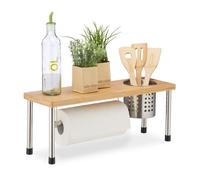 Relaxdays Portautensili da Cucina, con Porta posate & Rotoli da Cucina, Spezie, Bambù & Acciaio Inox, Naturale/ Argento