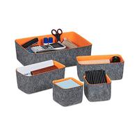 Relaxdays Organizer per Scrivania da Cassetto, Set 5 Ceste in Feltro, Divisori Portaoggetti, 3 Misure, Arancione/Grigio
