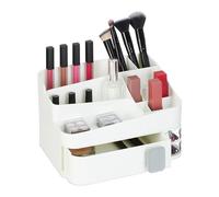 Relaxdays Organizer per Trucchi, Organizzatore Make Up con 18 Scomparti Cosmetici, in Plastica, 15 x 26 x 21 cm, Bianco